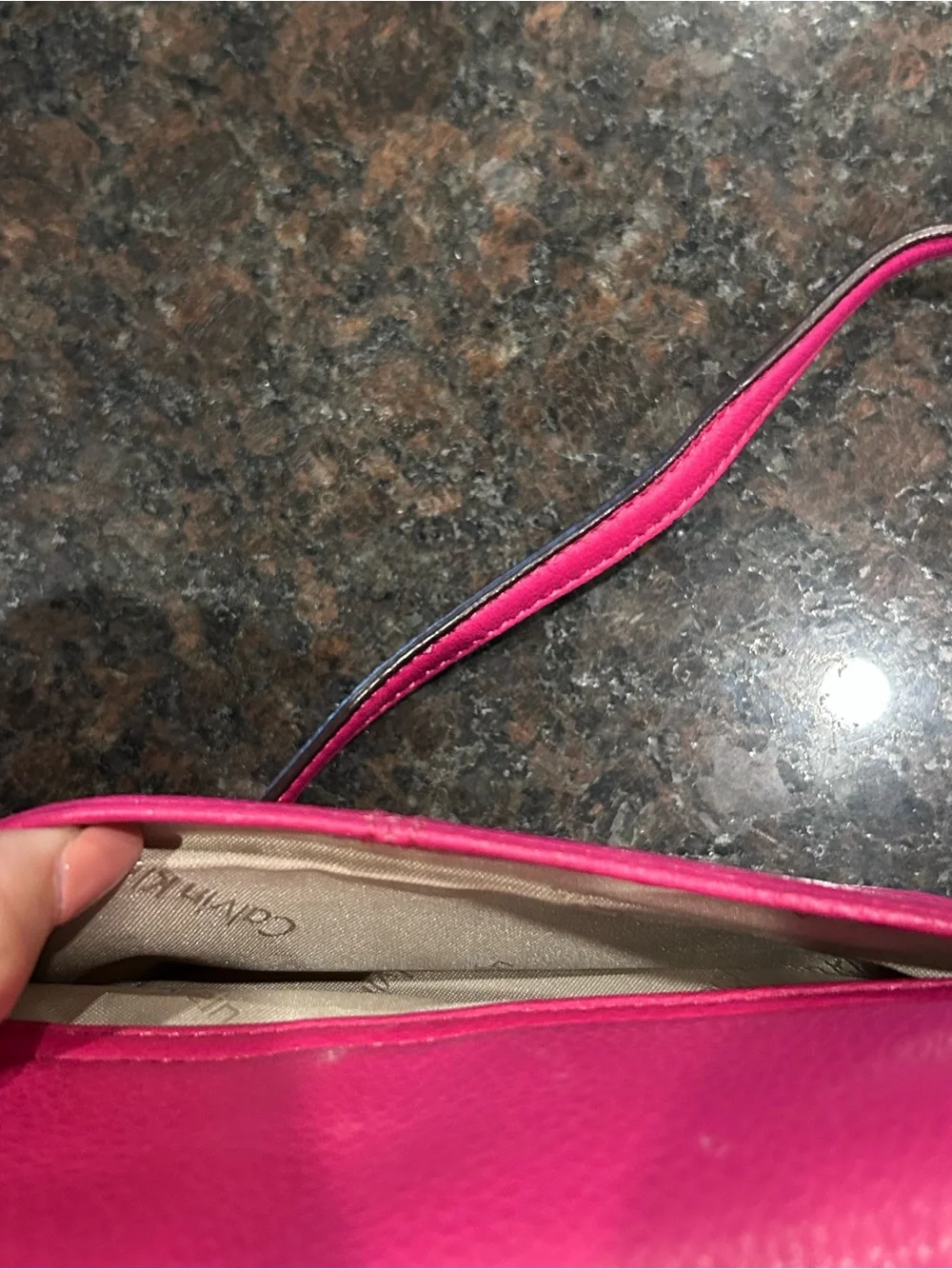 Calvin Klein Hot Pink Leather Crossbody with Silver Chain